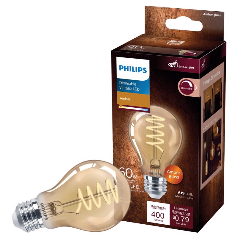 Philips A19 E26 (Medium) LED Bulb Amber 60 Watt Equivalence 1 pk