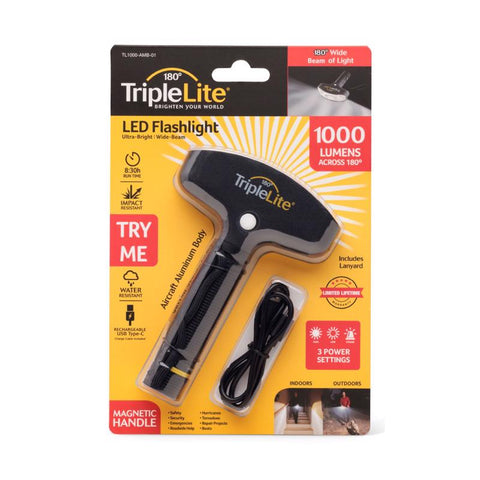TripleLite 1000 lm Black LED Rechargeable Flashlight TR 18650 Battery