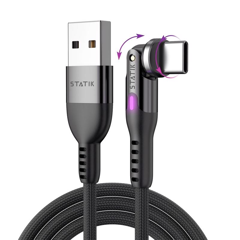 Cable Statik PowerPivot USB-A a USB-C de 3 pies, negro