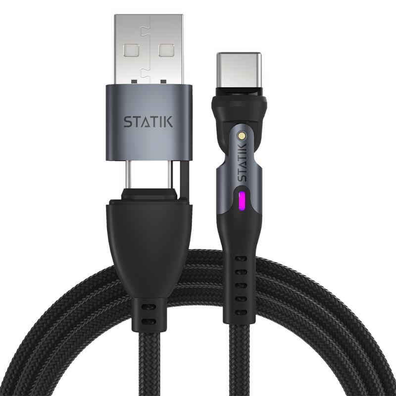 Cable Statik 360 Pro de Micro a Lightning/USB-C y de Lightning a Micro/USB-C de 3 pies, negro.