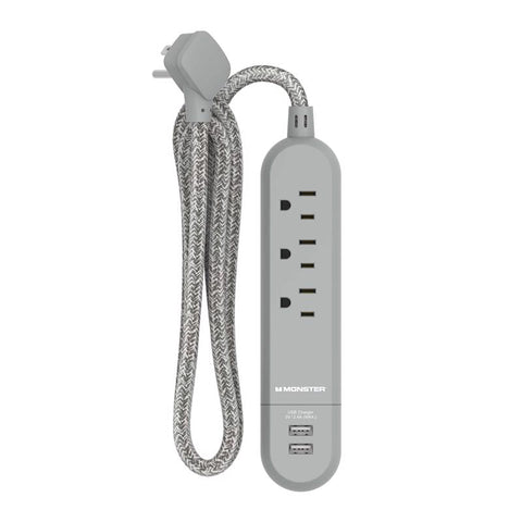 Monster Just Power It Up 4 ft. L 3 outlets Power Strip with USB Ports Gray