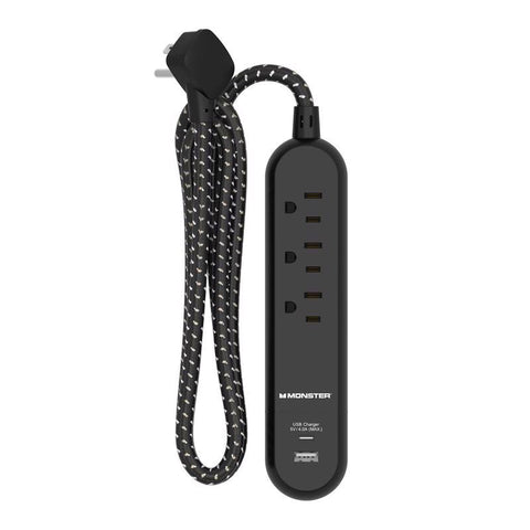 Monster Just Power it Up 4 ft. L 3 outlets Power Strip with USB Ports Black