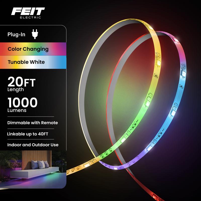 Feit 20 ft. L Color Changing Plug-In LED Tape Light 1 pk