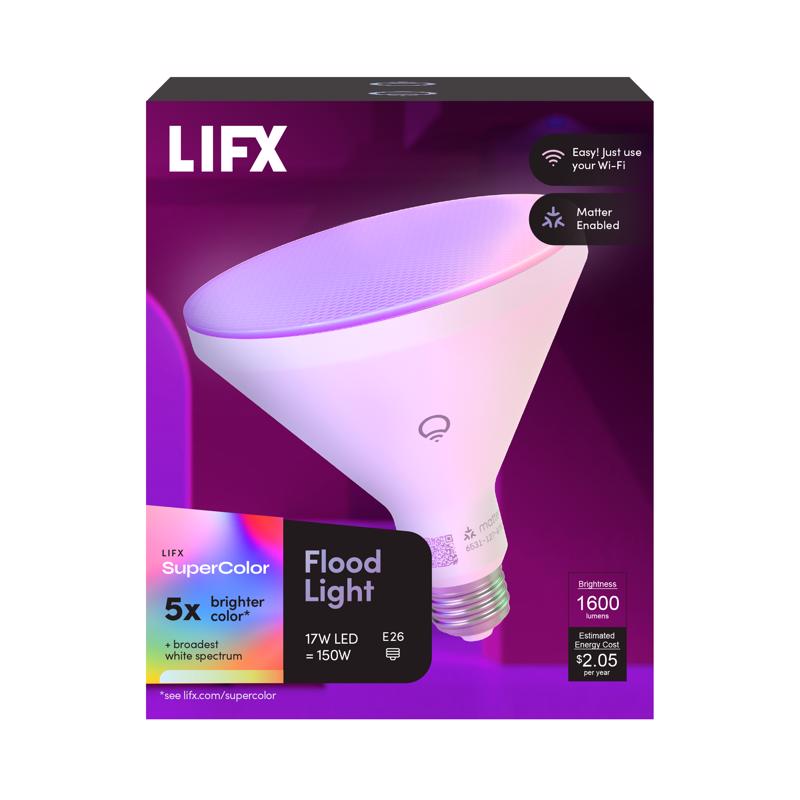 Bombilla LED inteligente LIFX para hogar PAR38 E26 (mediana), con conectividad, cambio de color, equivalente a 150 vatios, paquete de 1