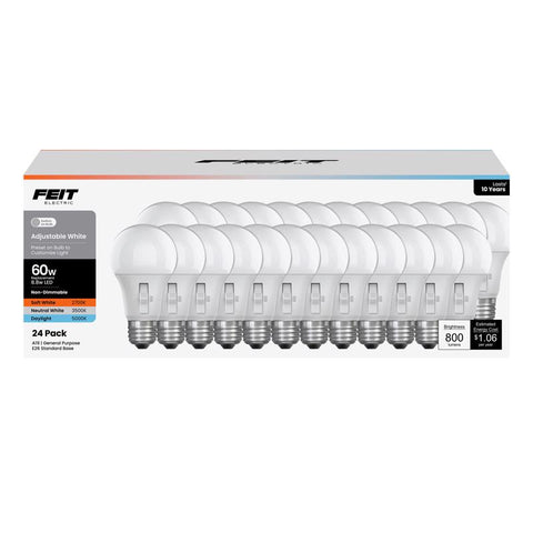 Feit A19 E26 (Medium) LED Bulb Adjustable White 60 Watt Equivalence 24 pk (Pack of 2)