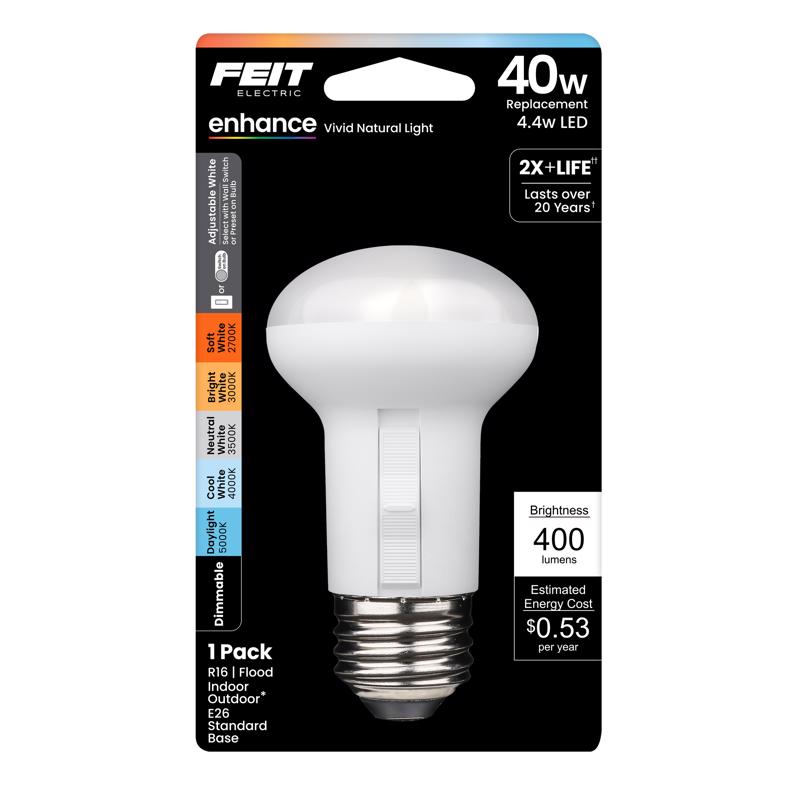 Bombilla LED Feit R16 E26 (mediana) de blanco ajustable, equivalente a 40 vatios, paquete de 1
