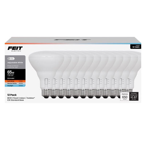 Feit BR30 E26 (Medium) LED Bulb Adjustable White 65 Watt Equivalence 12 pk