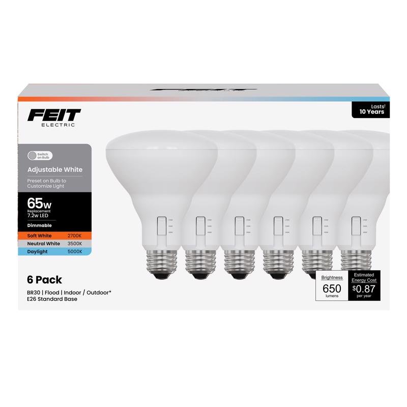 Feit BR30 E26 (Medium) LED Bulb Adjustable White 65 Watt Equivalence 6 pk
