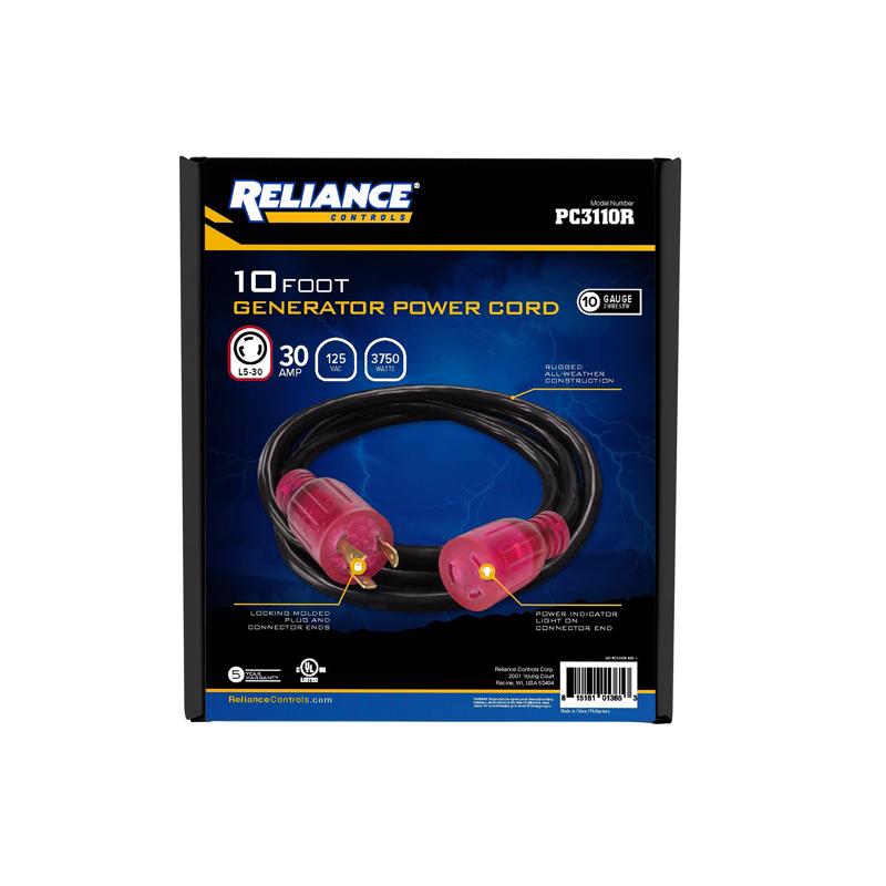 Cable de alimentación para generador Reliance Controls 10/3 SJTW 125 V, 10 pies de largo