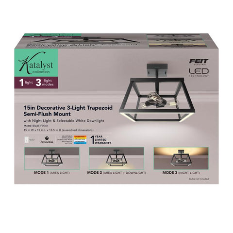 Feit 13.6 in. H X 15 in. W X 15 in. L Matte Black Black Ceiling Fixture