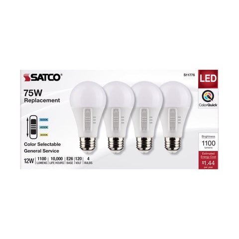 Satco A19 E26 (Medium) LED Bulb Tunable White/Color Changing 75 Watt Equivalence 4 pk
