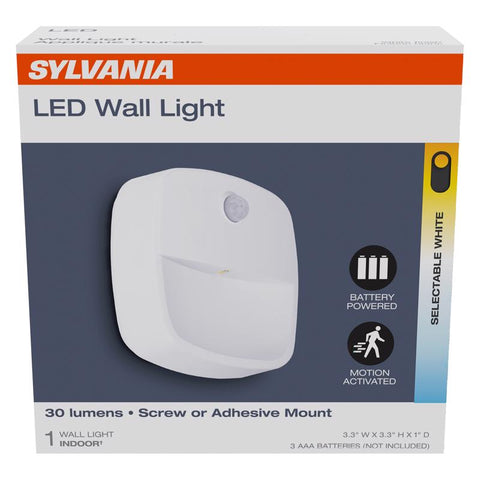 Luminaria de seguridad LED blanca de pared Sylvania con sensor de movimiento y alimentación por batería