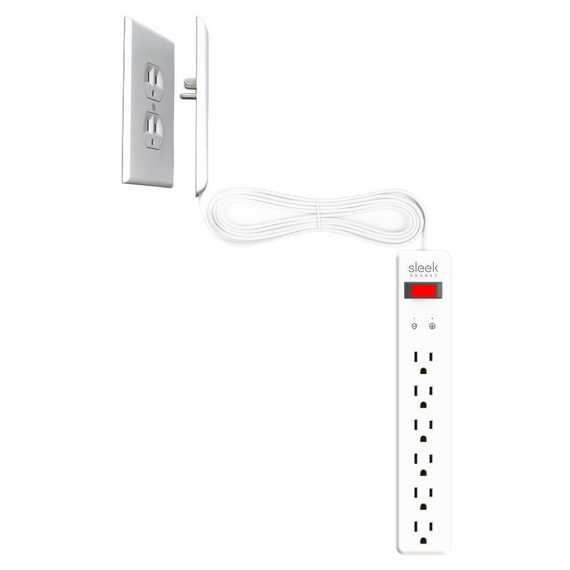 Regleta protectora de sobretensiones Sleek Socket de 6 pies de largo, 6 enchufes, blanca, 1080 J