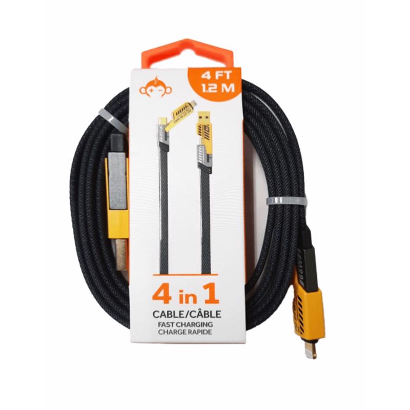 MonkeyZ 4ft. 4-in-1 Cable Cell Phone Charger (Pack of 12)