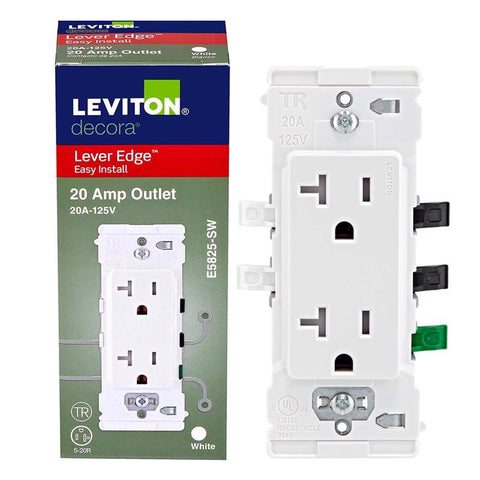 Tomacorriente Leviton Lever Edge de 20 A y 125 V, blanco, resistente a manipulaciones, 5-20R, 1 ud.