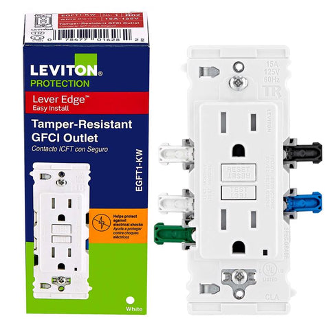 Tomacorriente GFCI Leviton Lever Edge de 125 V, blanco, 1 ud.