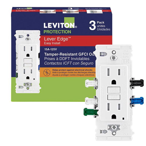 Tomacorriente GFCI Leviton Lever Edge de 15 amperios y 125 V, blanco, paquete de 3