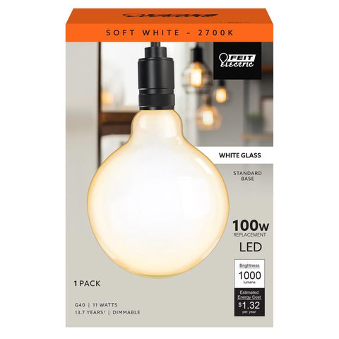 Feit G40 E26 (Medium) Filament LED Bulb Soft White 100 Watt Equivalence 1 pk (Pack of 2)