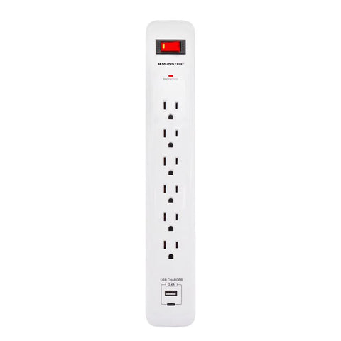 Monster Just Power It Up 3 ft. L 6 outlets Surge Protector w/USB White 1080 J