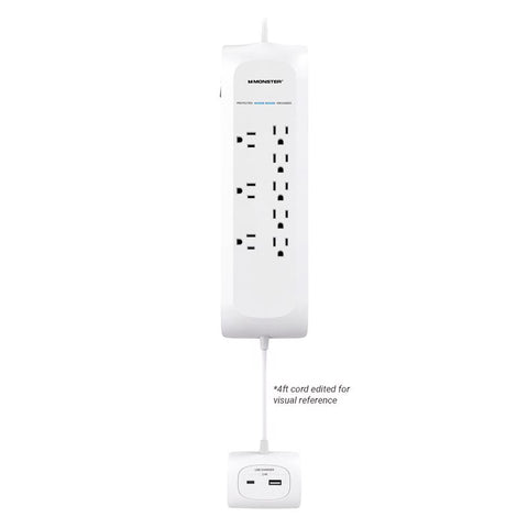 Monster Just Power It Up 4 ft. L 8 outlets Surge Protector w/USB White 1080 J