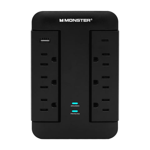 Monster Just Power It Up 0 ft. L 6 outlets Wall Tap Surge Protector w/USB Black 1200 J