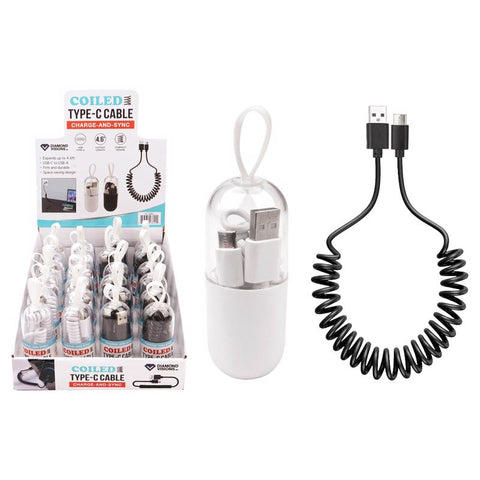 Diamond Visions Assorted Coiled Cord USB-A to USB-C Cable For All Mobile Devices 6 ft. L (Pack of 24)