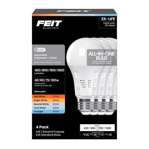 Feit Electric A19 E26 (Medium) LED Bulb Adjustable White 100 Watt Equivalence 1 pk (Pack of 6)
