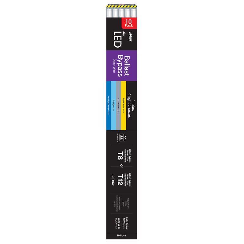 Feit Linear Adjustable White 48 in. Bi-Pin T8 LED Tube 32 Watt Equivalence 10 pk (Pack of 3)