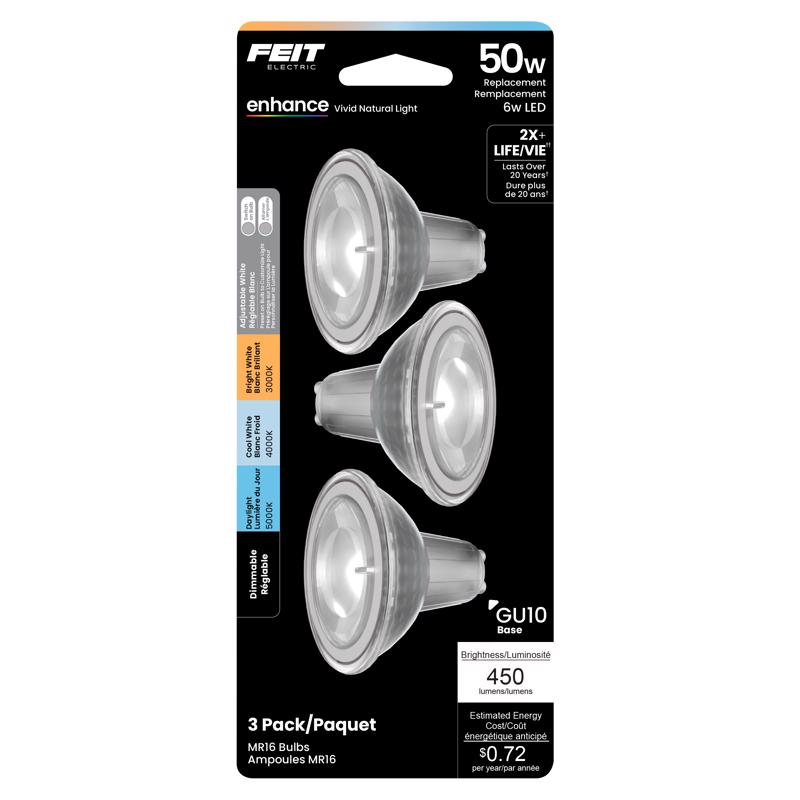 Bombilla LED Feit Electric MR16 GU10 blanco ajustable, equivalente a 50 vatios, 1 ud. (paquete de 6)