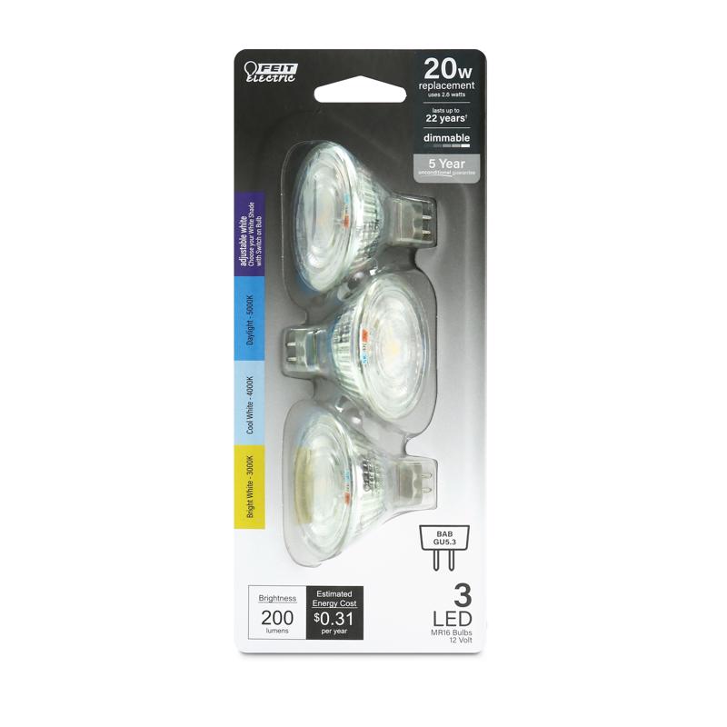 Feit Electric MR16 GU5.3 LED Bulb Adjustable White 20 Watt Equivalence 1 pk (Pack of 6)