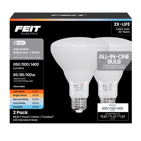 Feit Electric BR30 E26 (Medium) LED Bulb Adjustable White 100 Watt Equivalence 1 pk (Pack of 6)