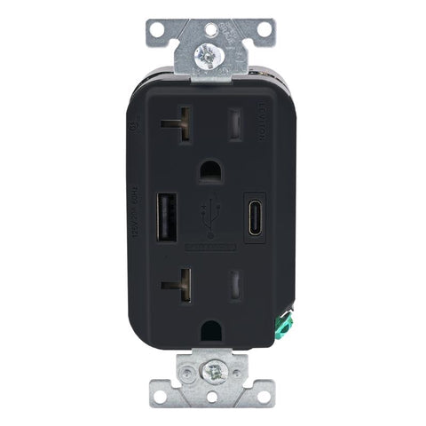 Leviton Decora 20 amps 125 V Type A/C Duplex Black Outlet and USB Charger 5-15R 1 pk