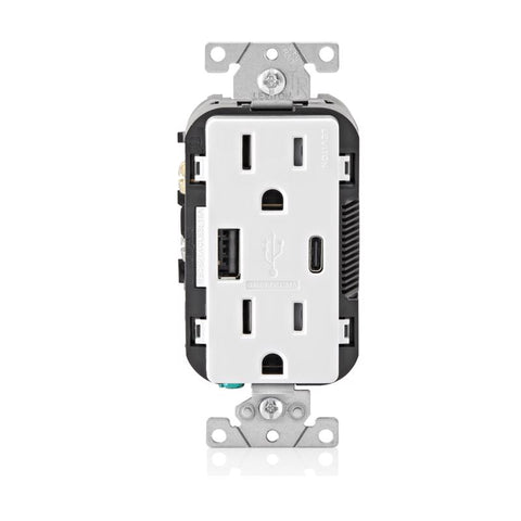 Leviton Decora 15 amps 125 V Type A/C Duplex White Outlet and USB Charger 5-15R 1 pk