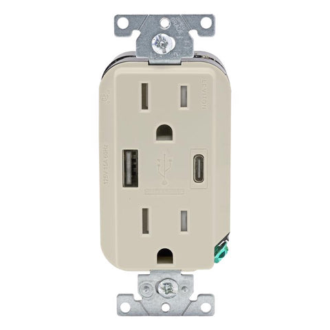 Leviton Decora 15 amps 125 V Type A/C Duplex Light Almond Outlet and USB Charger 5-15R 1 pk