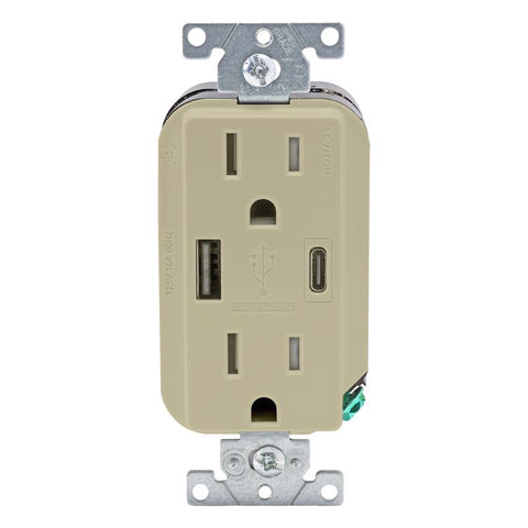 Leviton Decora 15 amps 125 V Type A/C Duplex Ivory Outlet and USB Charger 5-15R 1 pk