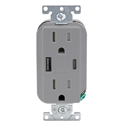 Leviton Decora 15 amps 125 V Type A/C Duplex Gray Outlet and USB Charger 5-15R 1 pk