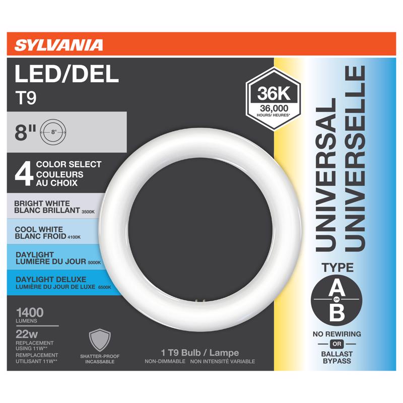 Tubo LED Sylvania T9 CCT de 8 pulg., G10Q Circline, equivalente a 22 vatios, 1 ud.