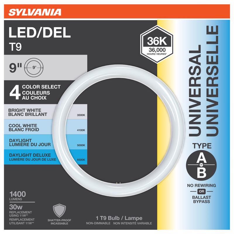 Tubo LED Sylvania T9 CCT de 9 pulg., G10Q Circline, equivalente a 30 vatios, paquete de 1