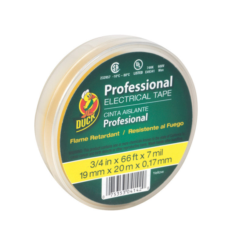 Duck Professional Grade 3/4 in. W X 66 ft. L Yellow Vinyl Electrical Tape (Pack of 12)