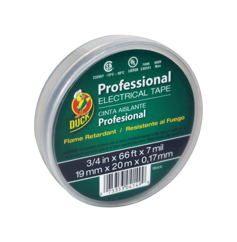 Duck Professional Grade 3/4 in. W X 66 ft. L Black Vinyl Electrical Tape (Pack of 12)