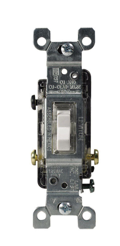 Interruptor de palanca Leviton iluminado de 15 amperios, simple polo, blanco, 1 ud.