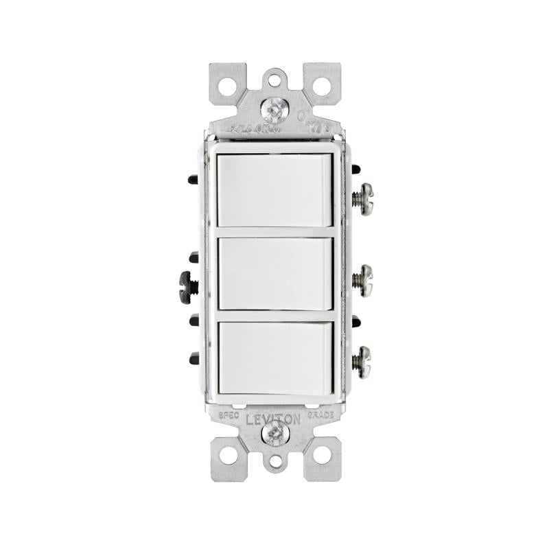 Leviton Decora 15 amps Single Pole Rocker Triple Combination Switch White 1 pk