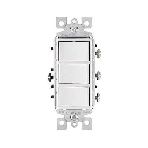 Leviton Decora 15 amps Single Pole Rocker Triple Combination Switch White 1 pk