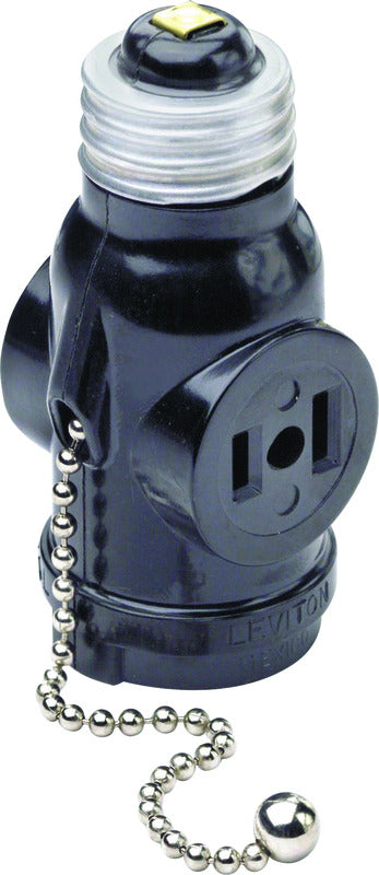 Leviton Plastic Medium Base Lampholder w/Outlet & Pull Chain 1 pk (Pack of 10)