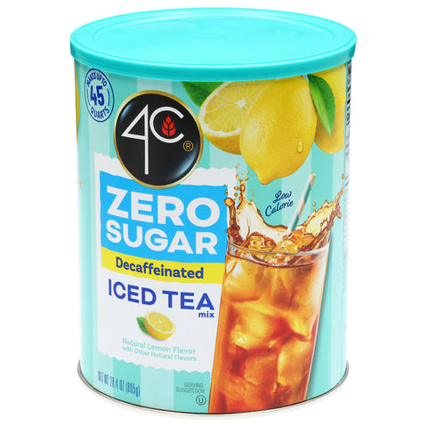 4C Zero Sugar Decaffeinated Iced Tea Mix, Natural Lemon Flavor, Low Calorie, Makes Up to 45 Quarts, 28.4 oz Canister