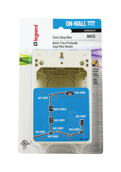 Legrand Rectangle Plastic 1 gang Outlet Box Ivory