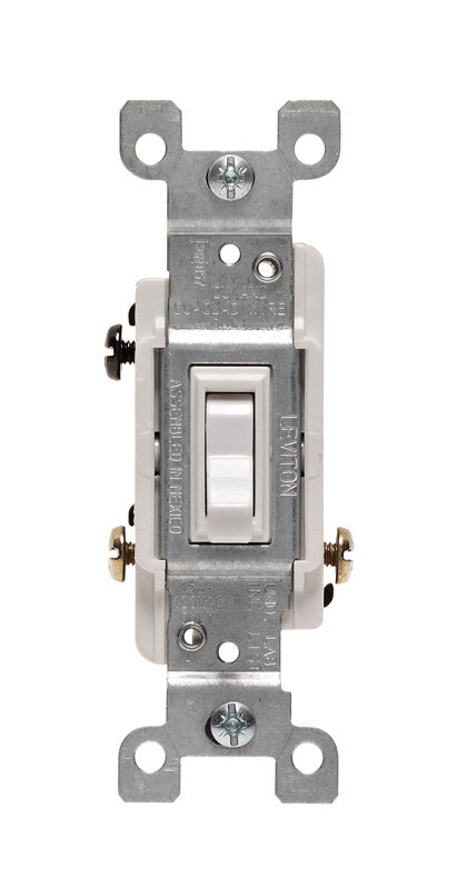 Interruptor de CA Leviton de palanca de tres polos y 15 amperios, silencioso, blanco, 1 ud.
