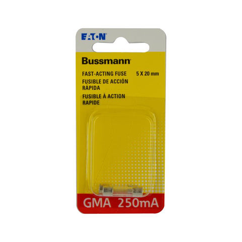 Bussmann 0.25 amps Fast Acting Glass Fuse 2 pk