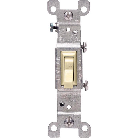Interruptor de CA Leviton de palanca simple, 15 amperios, silencioso, marfil, 1 ud. (paquete de 10)