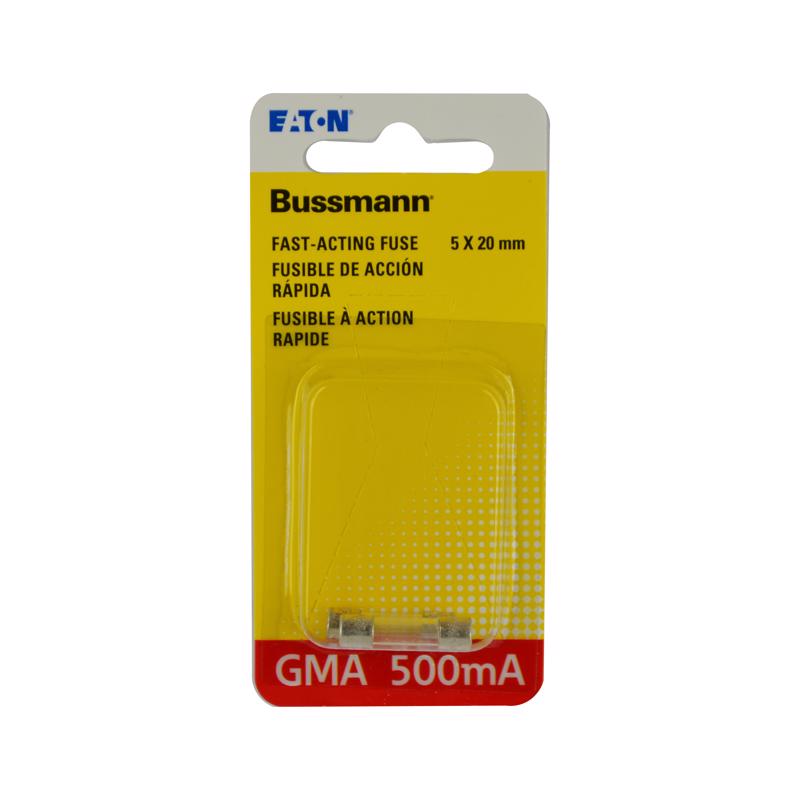 Bussmann 0.5 amps Fast Acting Glass Fuse 2 pk
